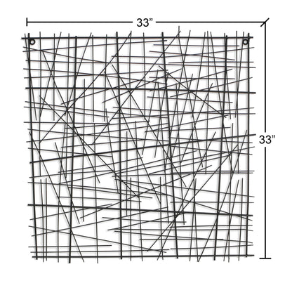 32" X 32" Black Handcrafted Abstract Lines Metal Hanging Dimensional