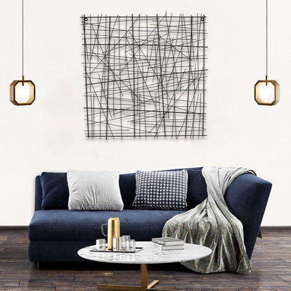 32" X 32" Black Handcrafted Abstract Lines Metal Hanging Dimensional