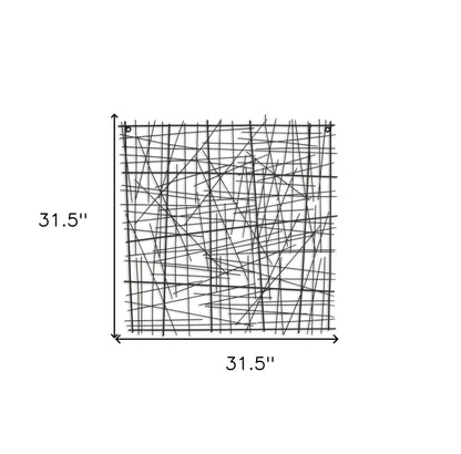 32" X 32" Black Handcrafted Abstract Lines Metal Hanging Dimensional