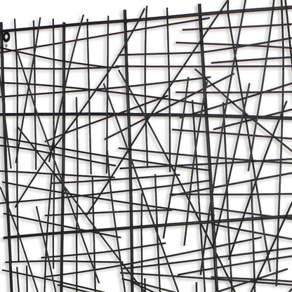 32" X 32" Black Handcrafted Abstract Lines Metal Hanging Dimensional