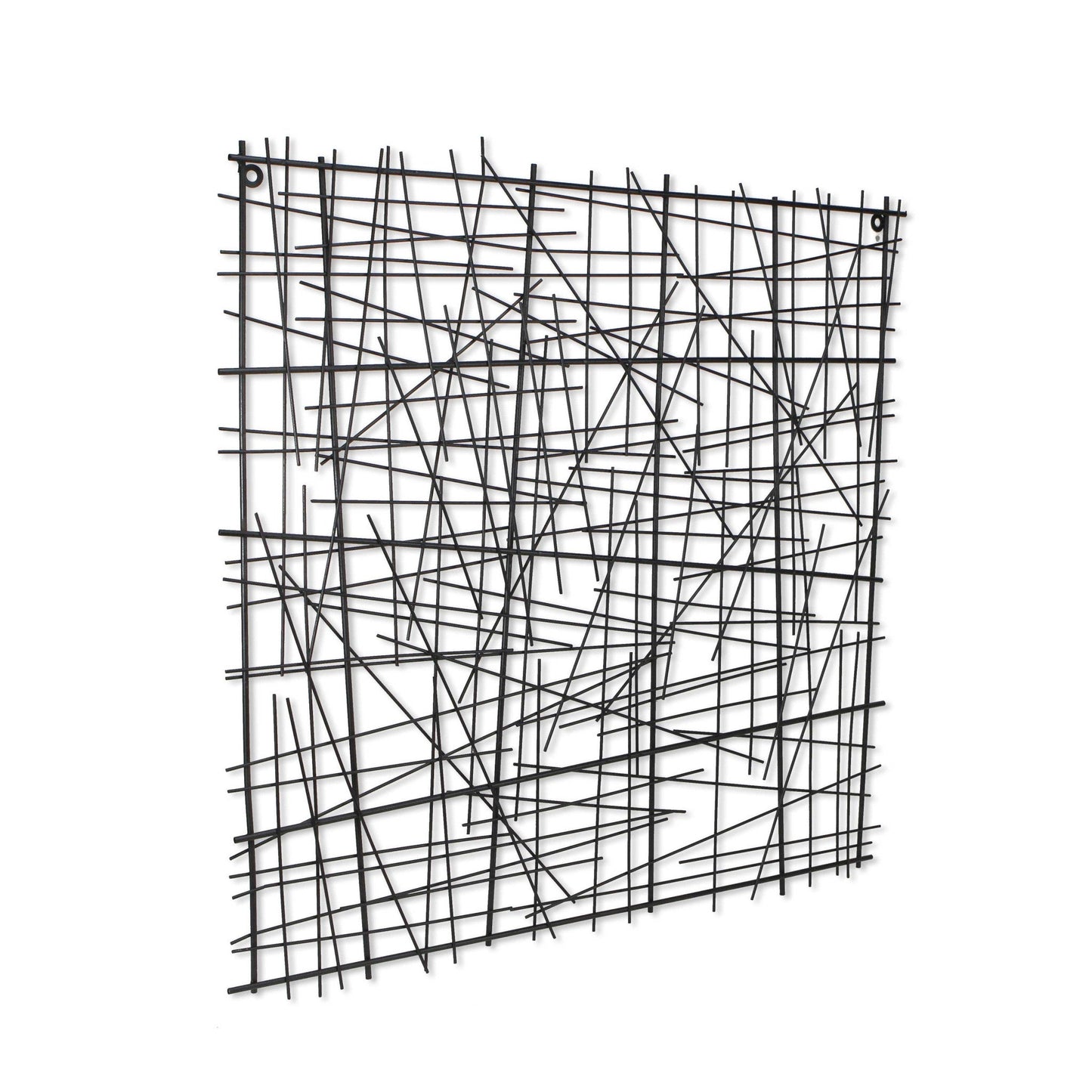 32" X 32" Black Handcrafted Abstract Lines Metal Hanging Dimensional