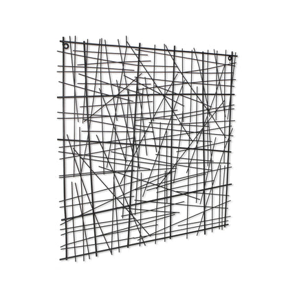 32" X 32" Black Handcrafted Abstract Lines Metal Hanging Dimensional