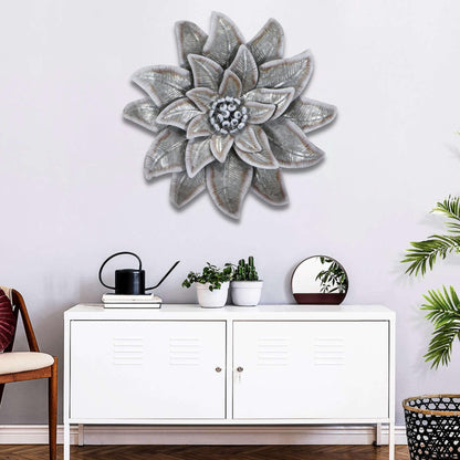27" X 27" Gray and Off White Galvanized Metal Flower Hanging | Kitchen + Metal
