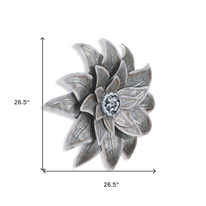 27" X 27" Gray and Off White Galvanized Metal Flower Hanging | Kitchen + Metal