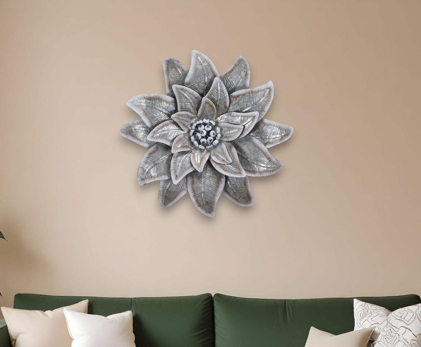 27" X 27" Gray and Off White Galvanized Metal Flower Hanging | Kitchen + Metal