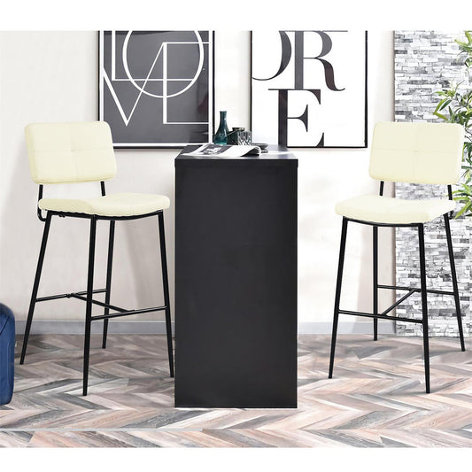 Set of Two 29" Cream And Black Faux Leather And Steel Low Back Bar Height Bar Chairs