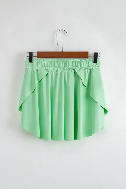 Light Green Drawstring High Waist Lined Tennis Skort