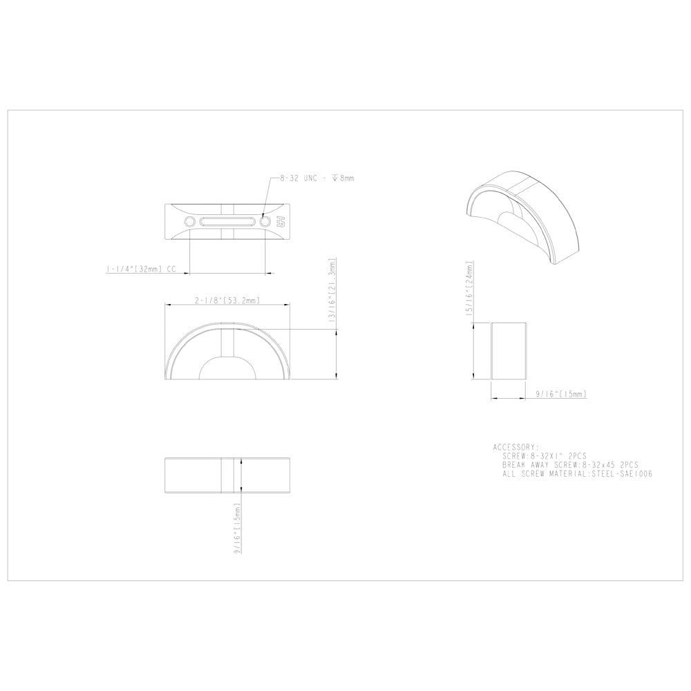 32 mm Center-to-Center Satin Nickel Elara Cabinet Pinch Pull