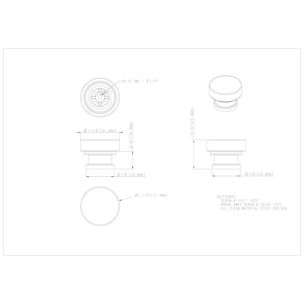1-1/4" Diameter Satin Nickel Elara Cabinet Knob
