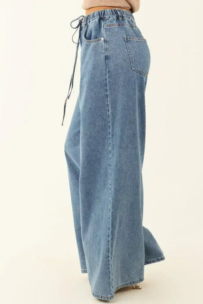 Dusk Blue Medium Wash Drawstring Waist Wide Leg Jeans