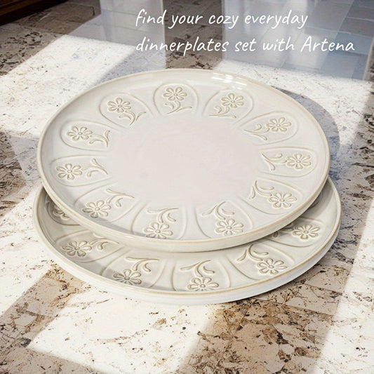 Artena Floral Embossed Ceramic Dinner Plate Set  27cm  22cm Microwave