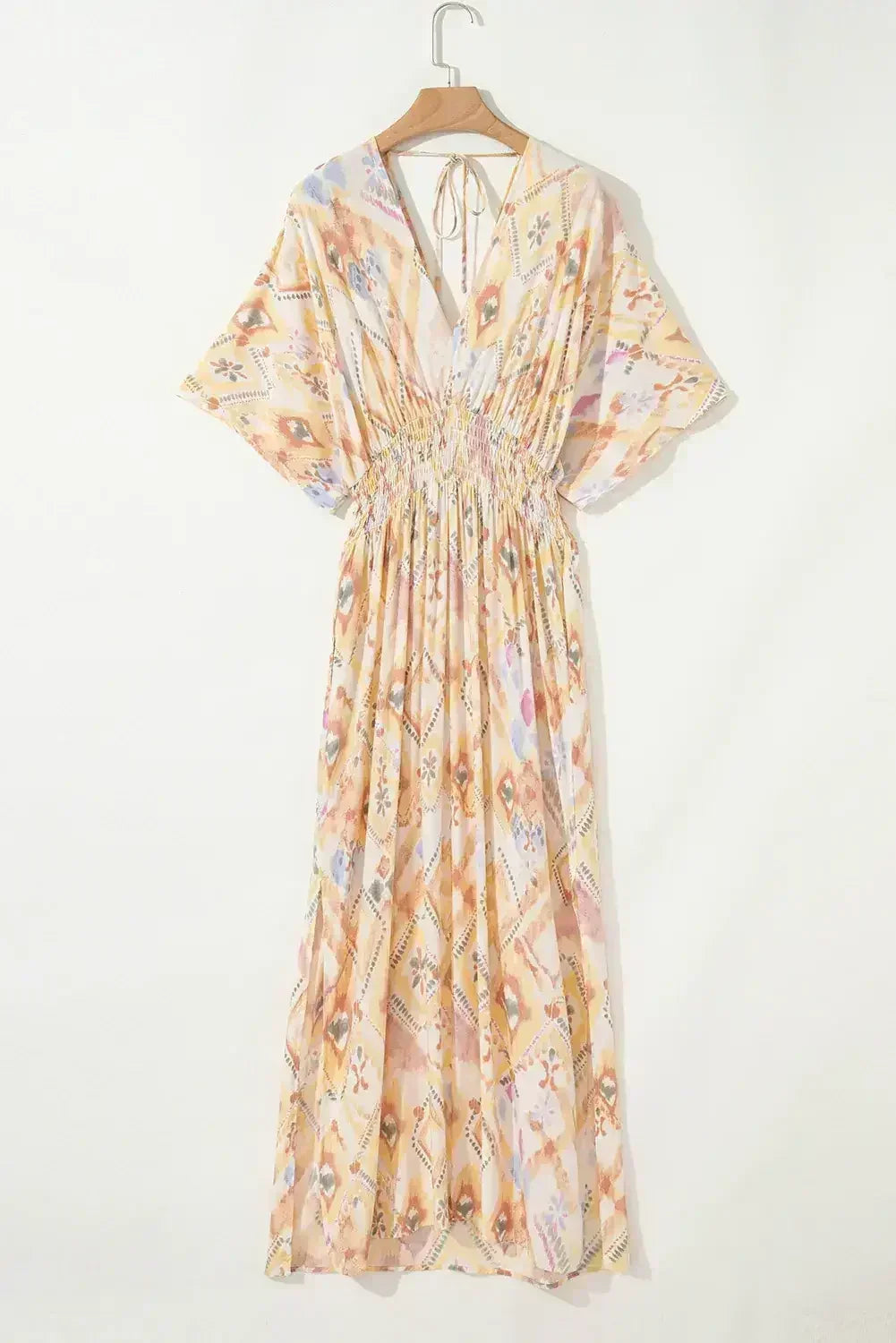 Multicolour Geometric Print Half Sleeve High Waist Maxi Dress