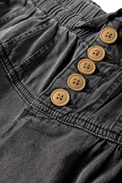 Carbon Grey Mineral Wash Button High Waist Wide Leg Jeans
