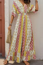 Yellow Boho V Neck Half Sleeve Patchwork Maxi Dress