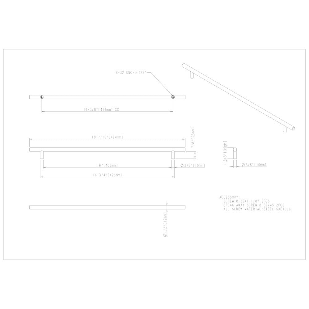 96 mm Center-to-Center Hollow Matte Black Stainless Steel Naples Cabinet Bar Pull