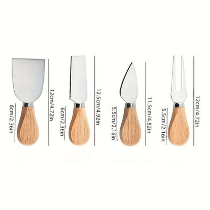 4Piece Stainless Steel Cheese Knife Set with Oak Handles