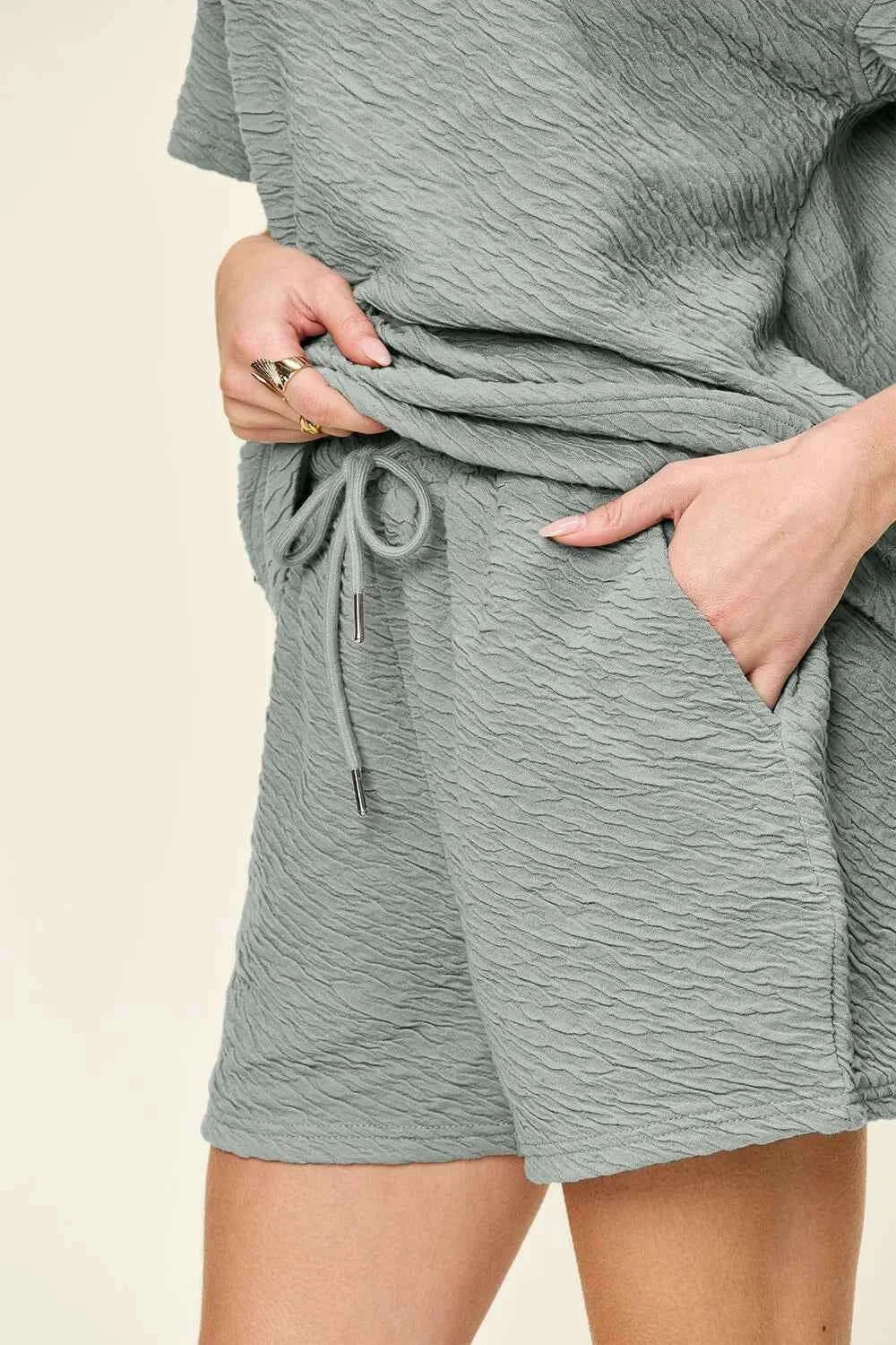 Texture Short Sleeve T Shirt and Shorts Set