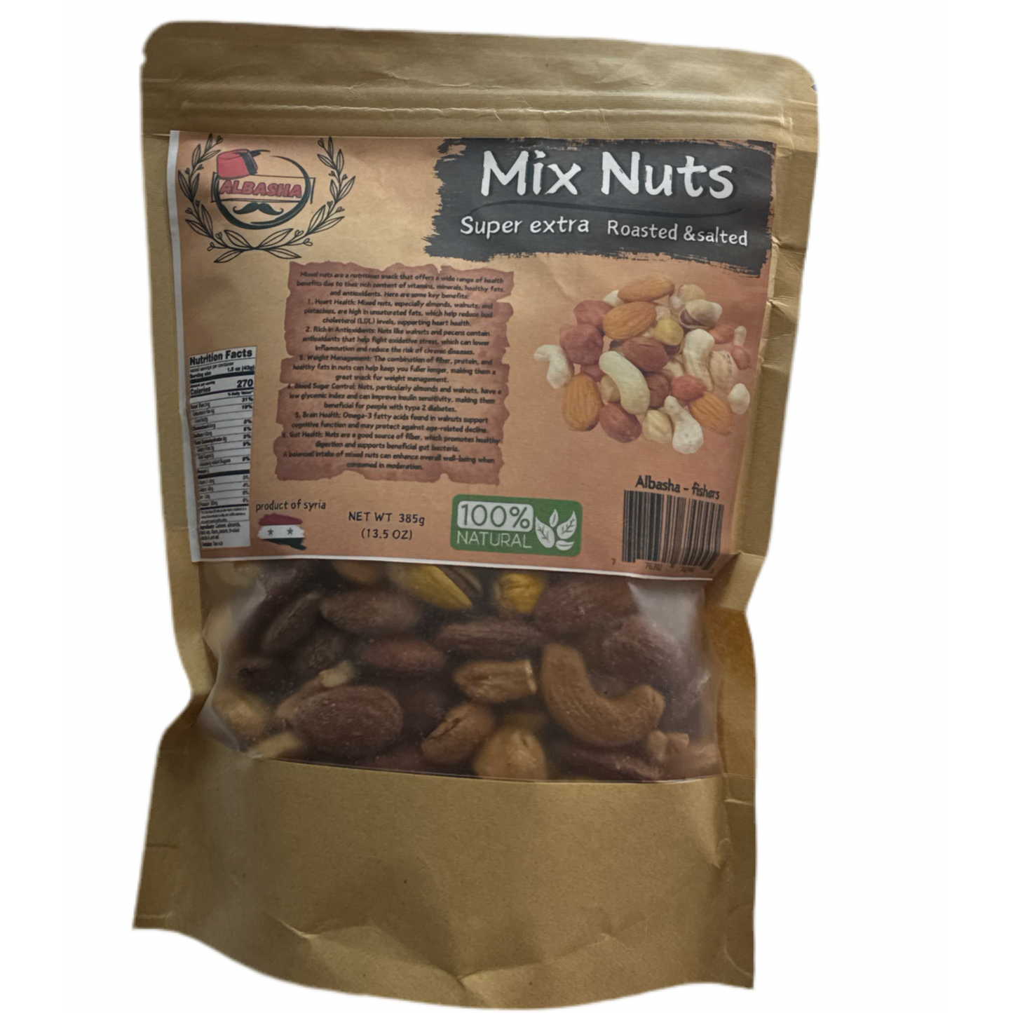 Albasha Premium Mixed Nuts Blend - Healthy Snack with Almonds, Cashews, Walnuts & Pecans, 16 Oz