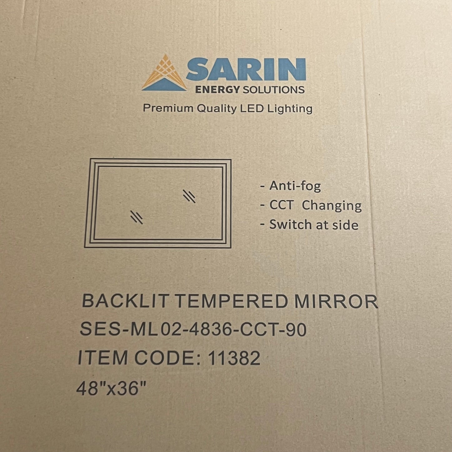 SARIN LIGHTING LED Tempered Bathroom Mirror w/ BackLit Anti-fog  48”x36” 11382