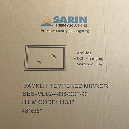 SARIN LIGHTING LED Tempered Bathroom Mirror w/ BackLit Anti-fog  48”x36” 11382