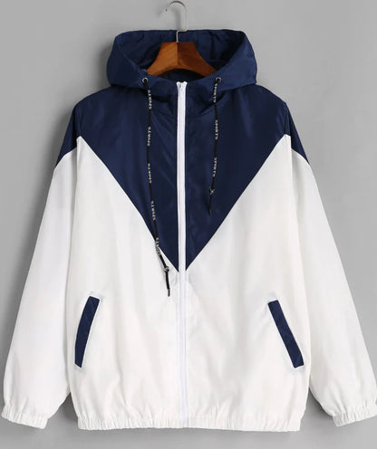 Color Block Hooded Jacket with Elastic Waist (Summer)