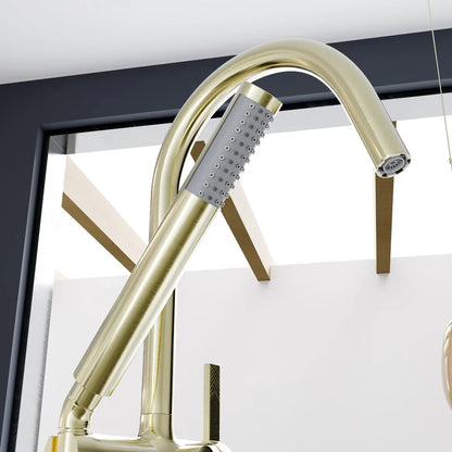 Eviva Modem Single-Handle Freestanding Tub Faucet with Hand Shower – Brushed   Gold
