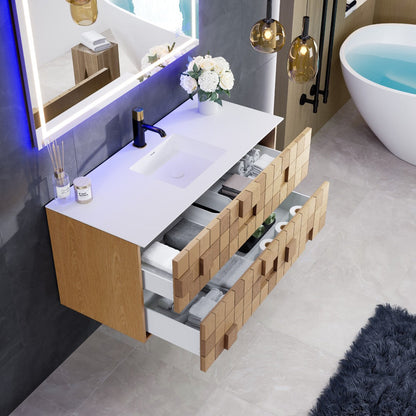 Eviva Mosaic Wall Mount Bath Vanity with Solid Surface Top and Integrated Sink (33"-49")