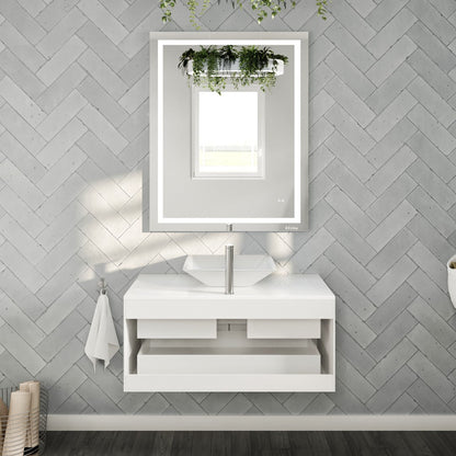 Eviva Wave Wall Mount Bath Vanity with White Quartz Top and Vessel Porcelain Sink (24"-72")