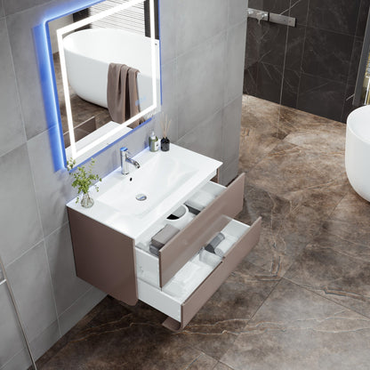 Eviva Ways Wall Mount Bath Vanity with Porcelain Top and Integrated Sink