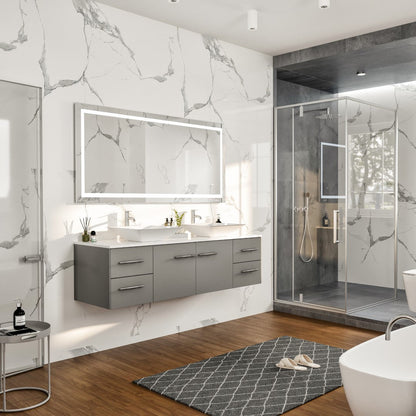 Eviva Wave Wall Mount Bath Vanity with White Quartz Top and Vessel Porcelain Sink (24"-72")