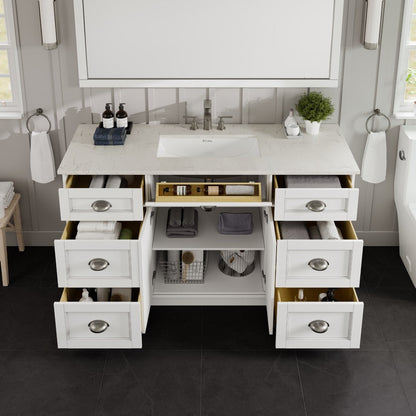 Eviva Epic Bath Vanity with Carrara Quartz Top and Undermount Porcelain Sinks (48"-100")