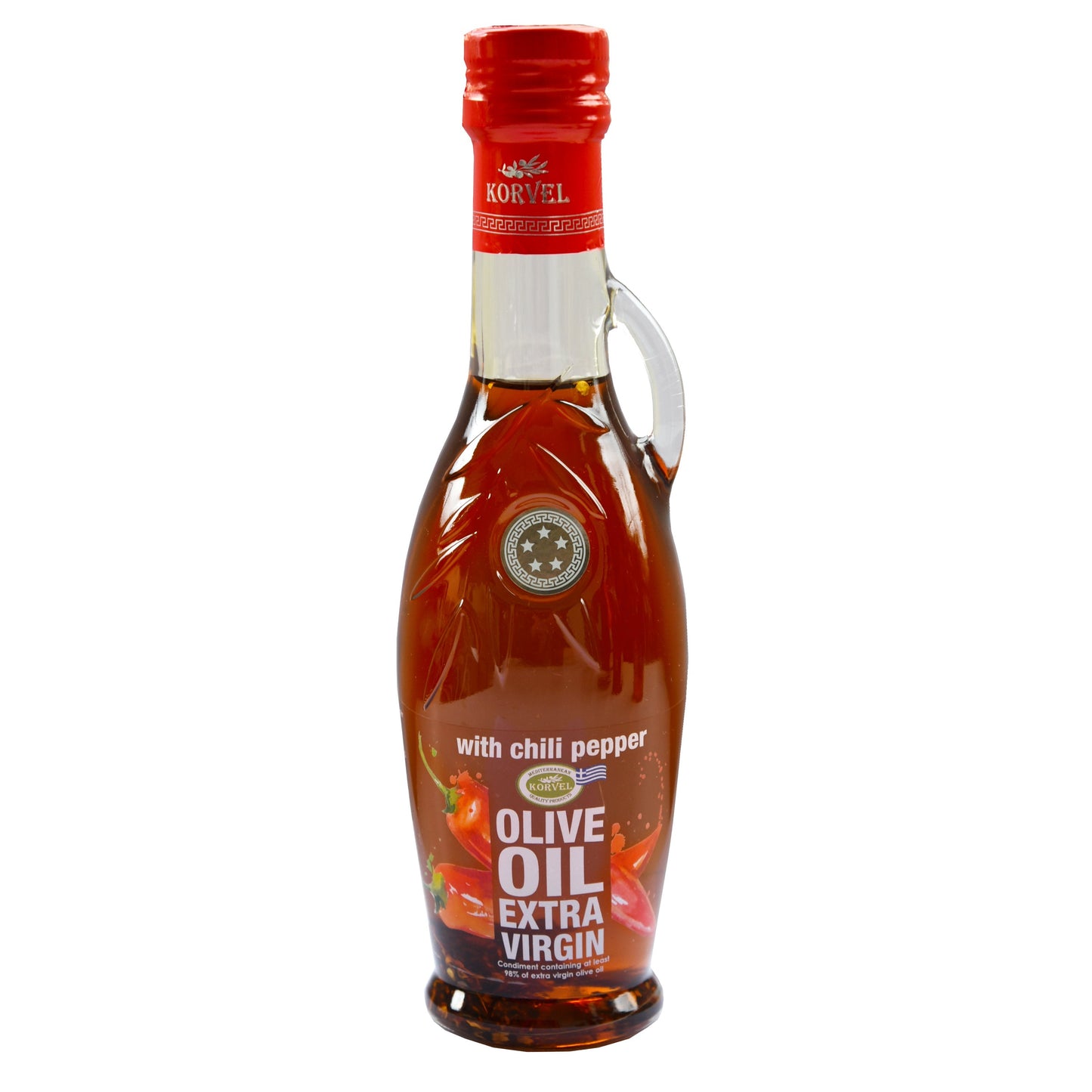 KORVEL Greek Extra Virgin Olive Oil with Chili Pepper, Amphora 8.45 fl oz (250ml) - 6 pack