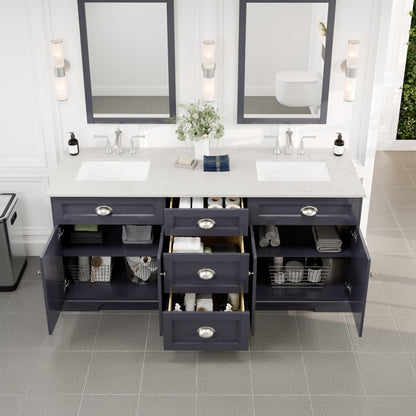Eviva Epic Bath Vanity with Carrara Quartz Top and Undermount Porcelain Sinks (48"-100")