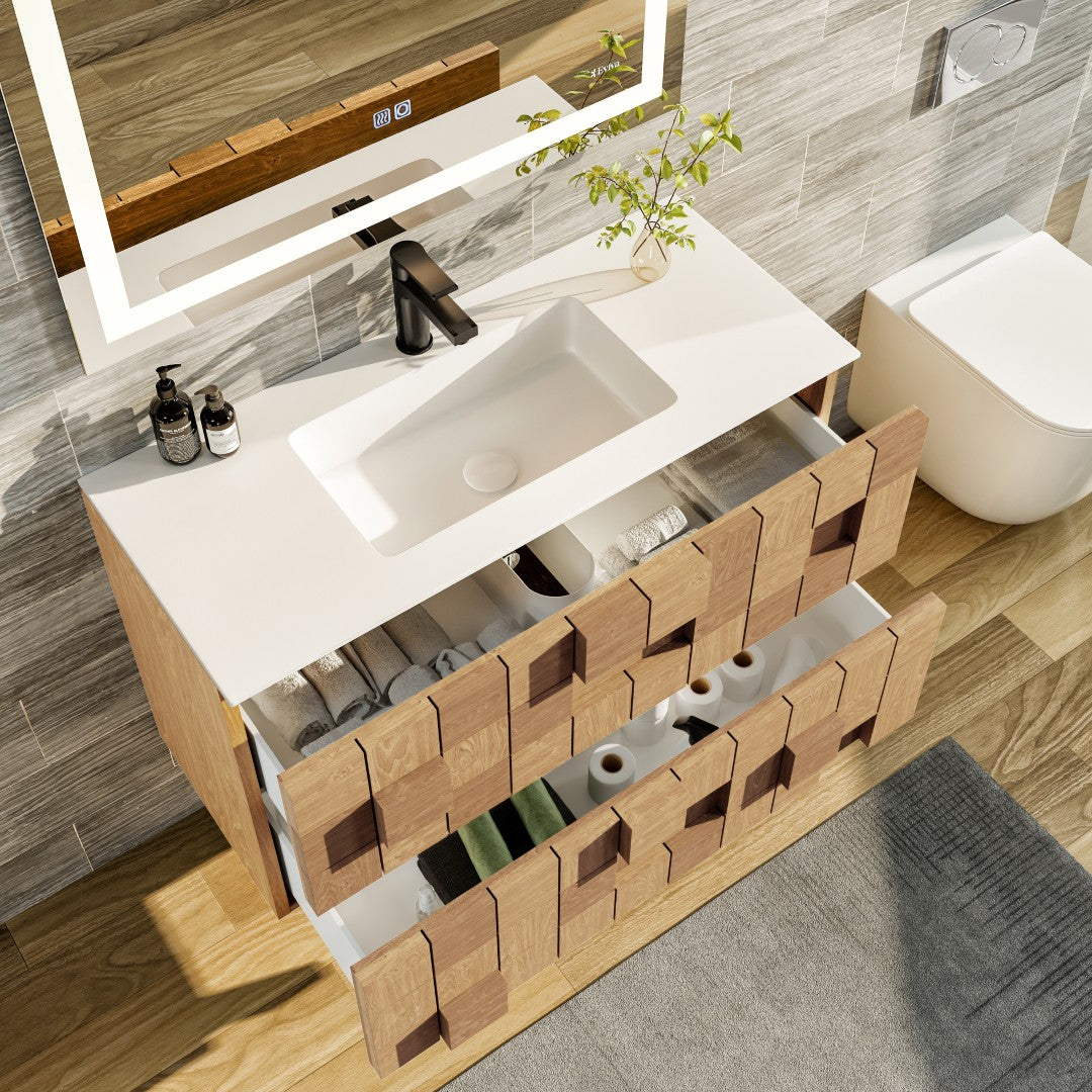 Eviva Mosaic Wall Mount Bath Vanity with Solid Surface Top and Integrated Sink (33"-49")