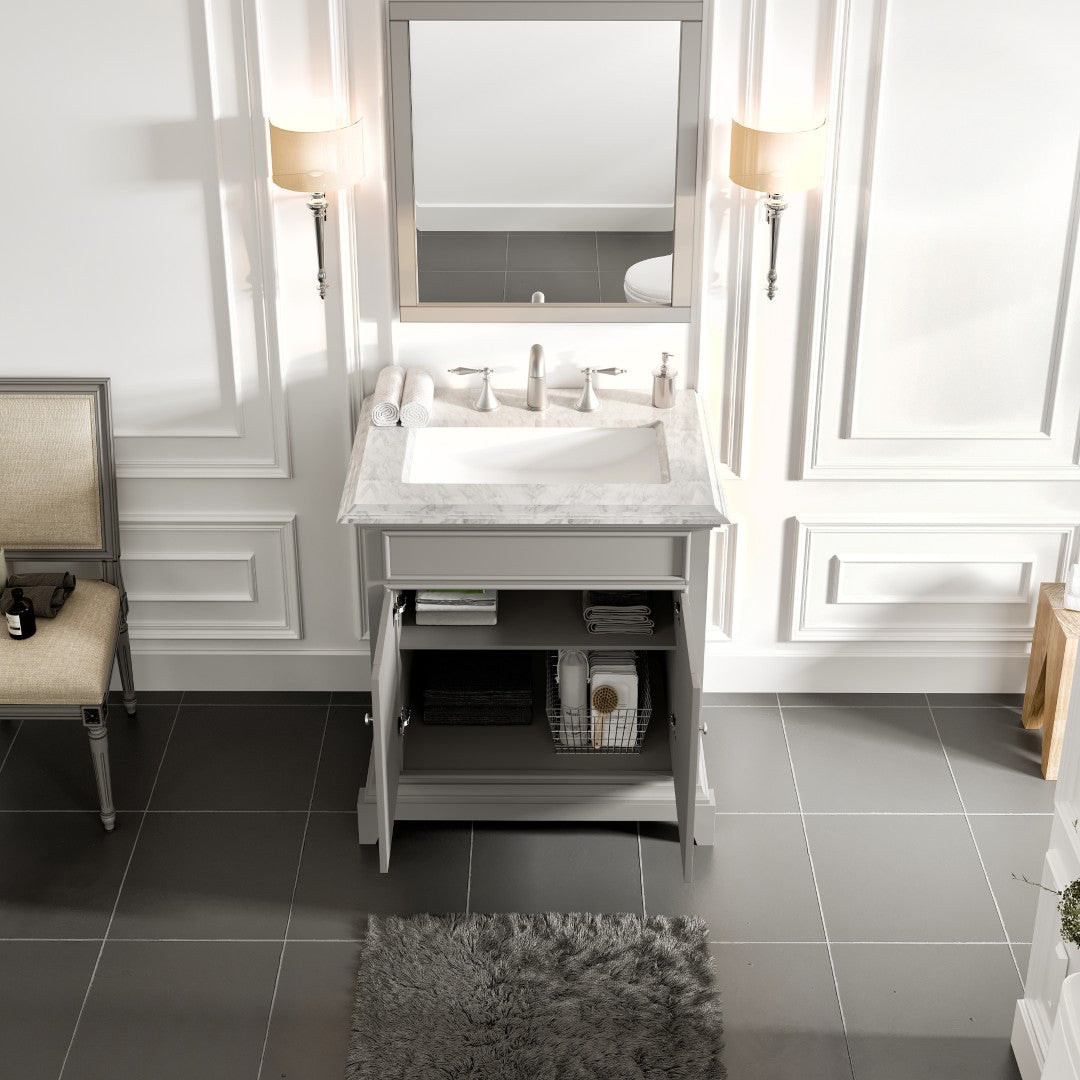 Eviva Elite Princeton Bath Vanity with Carrara Marble Top and Undermount Porcelain Sink (24"-30")