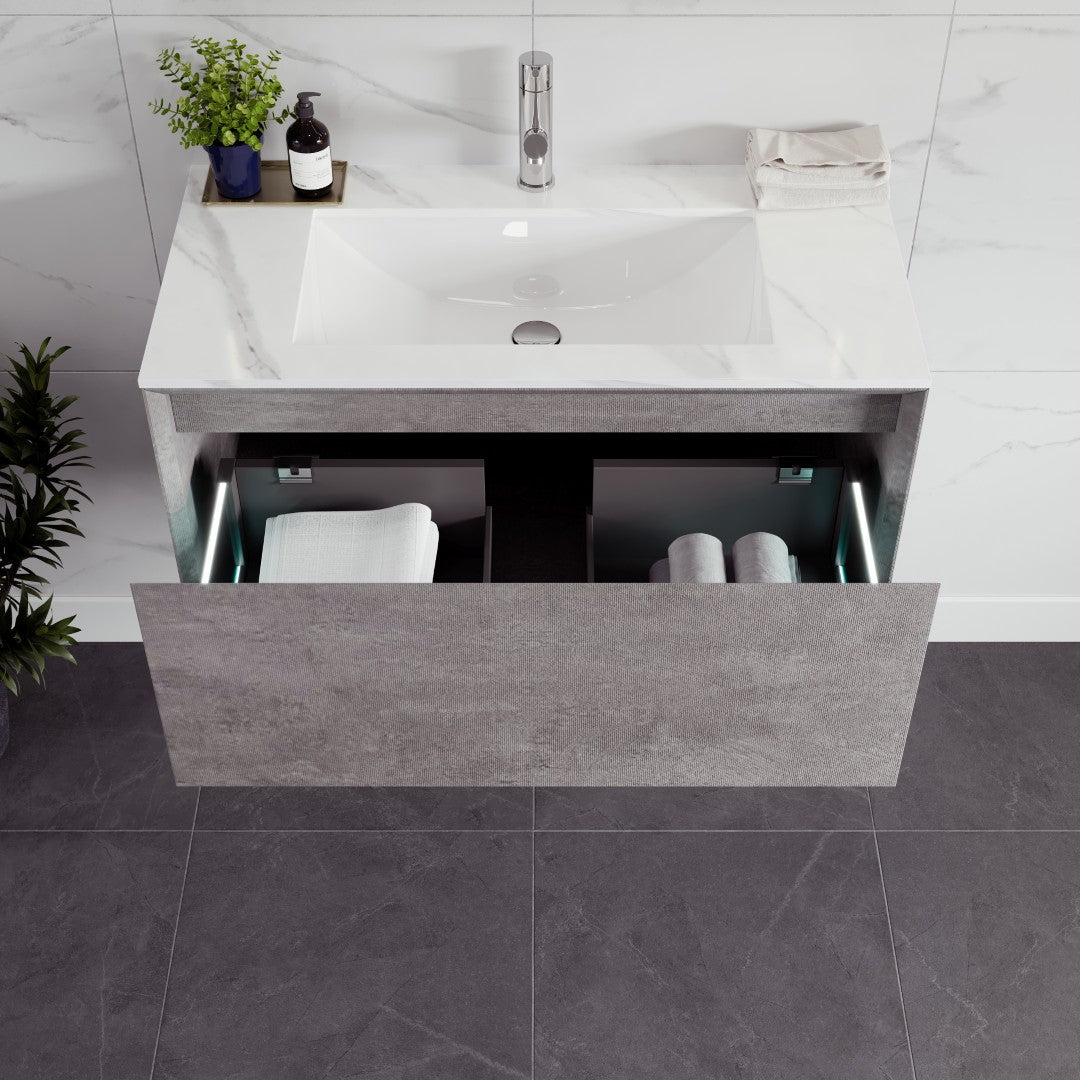 Eviva Aurora Wall Mount Bath Vanity with Carrara Quartz Top and Undermount Porcelain Sink (36"-60")