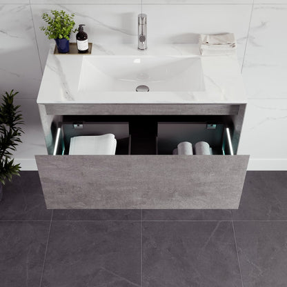 Eviva Aurora Wall Mount Bath Vanity with Carrara Quartz Top and Undermount Porcelain Sink (36"-60")