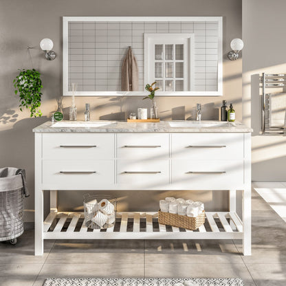Eviva Natalie Bath Vanity with Carrara Marble Top and Undermount Porcelain Sinks