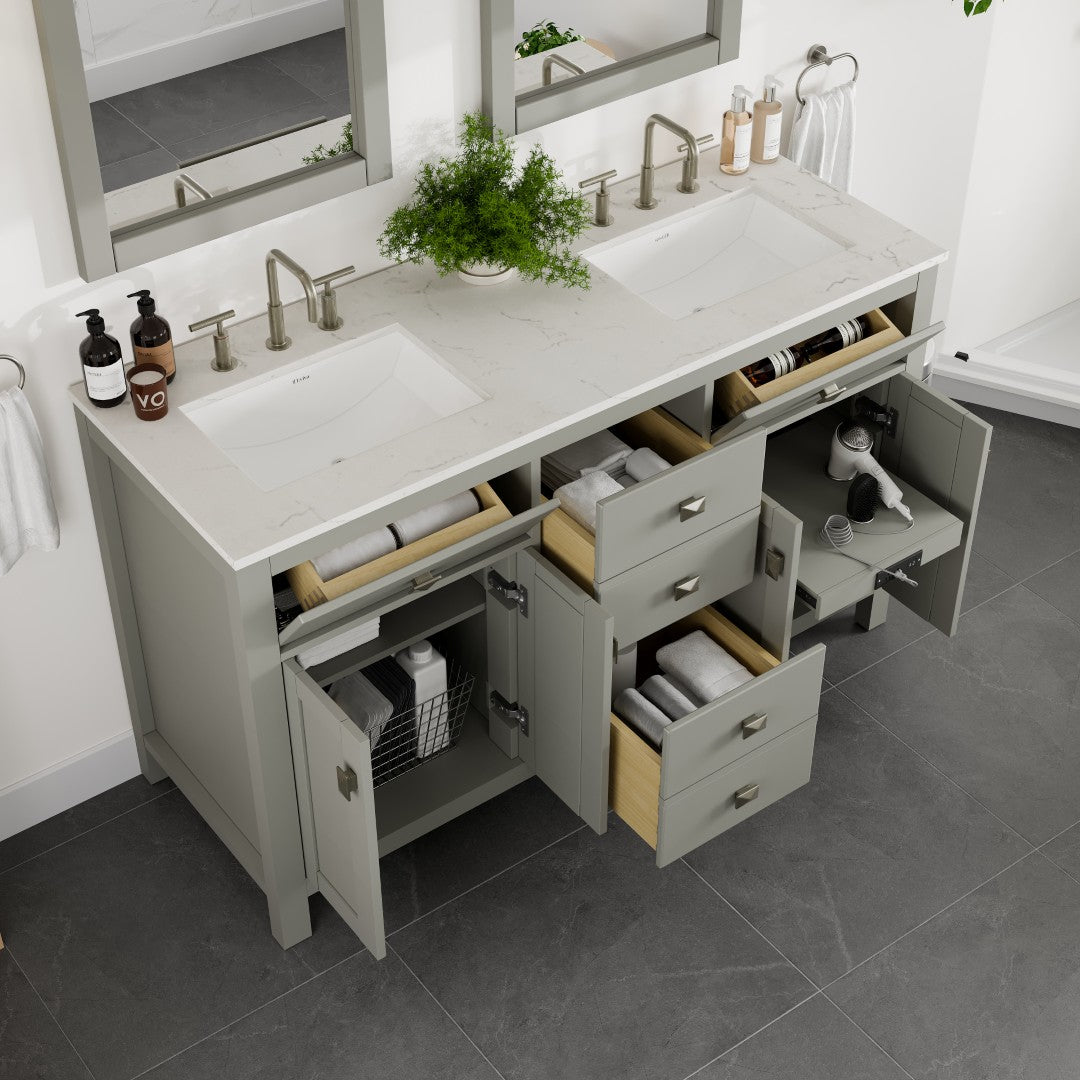 Eviva Artemis Bath Vanity with Engineered Stone Top & Undermount Porcelain Sink (42"-72")