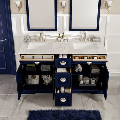 Eviva Epic Bath Vanity with Carrara Quartz Top and Undermount Porcelain Sinks (48"-100")