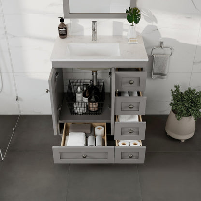 Eviva Happy Bath Vanity with Carrara Quartz Top and Undermount Porcelain Sink (24"-30")