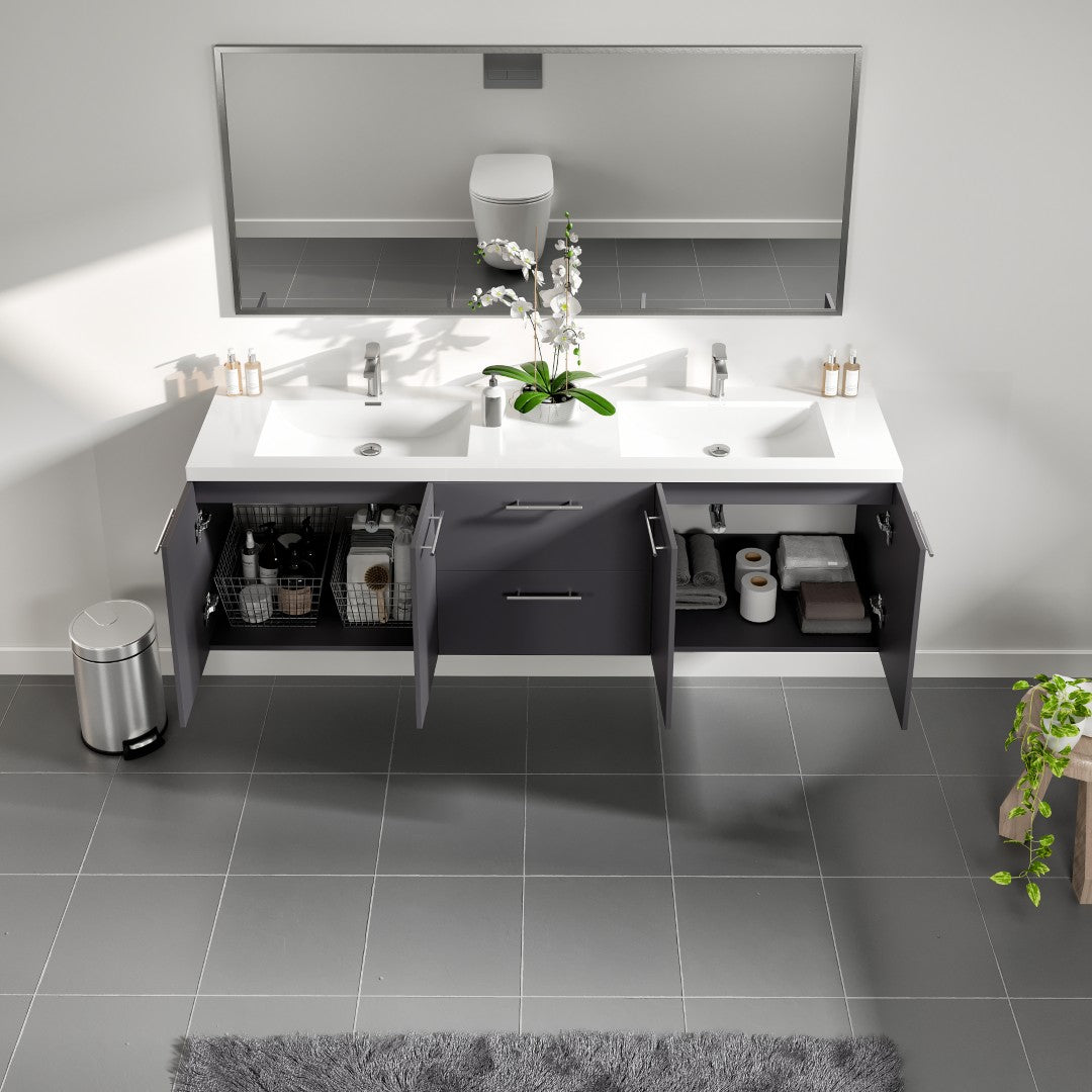 Eviva Axis Wall Mount Bath Vanity with Acrylic Top and Integrated Sinks