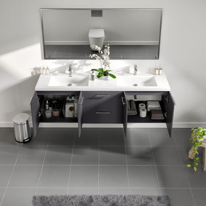Eviva Axis Wall Mount Bath Vanity with Acrylic Top and Integrated Sinks