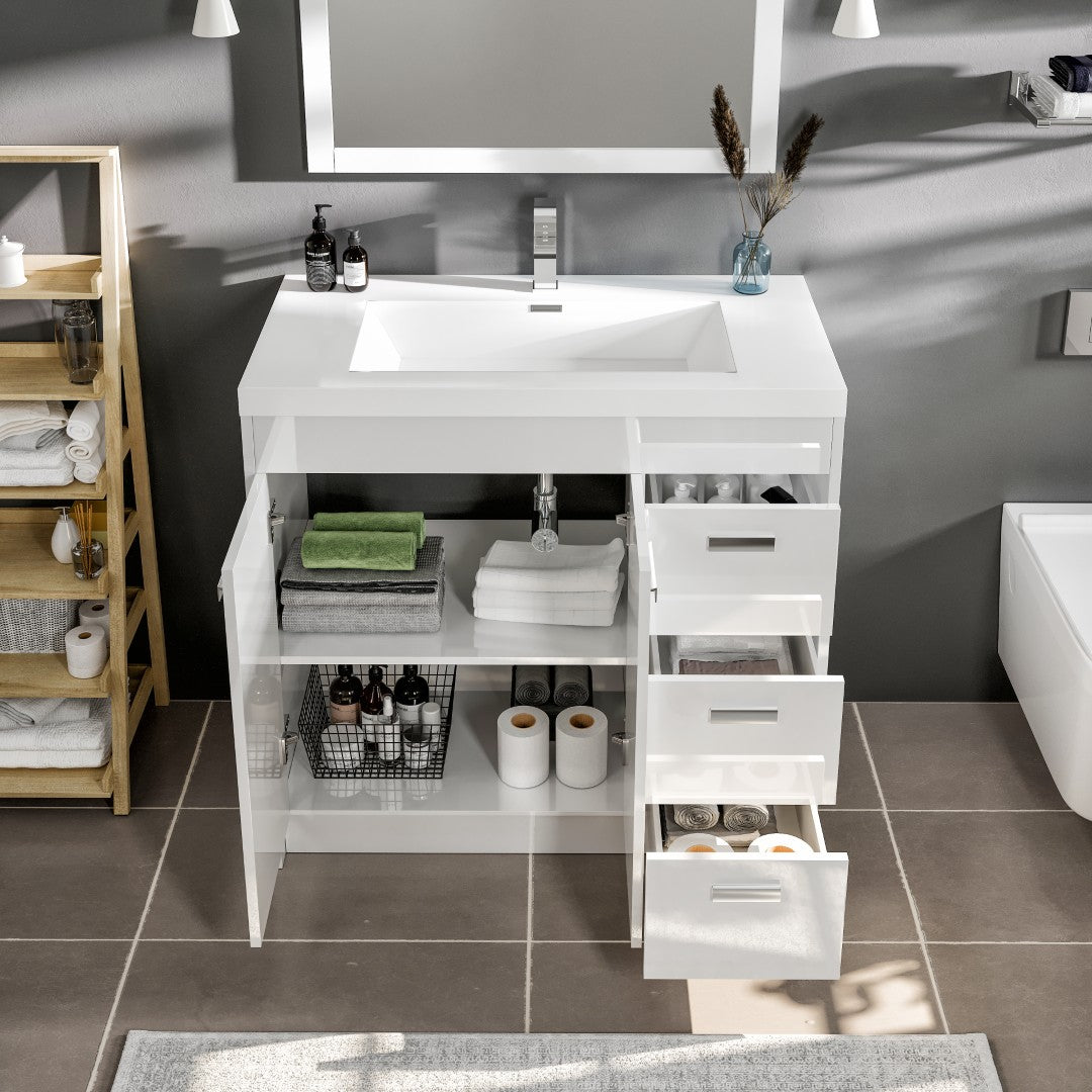 Eviva Lugano Bath Vanity with Acrylic Top and Integrated Sink (24"-84")