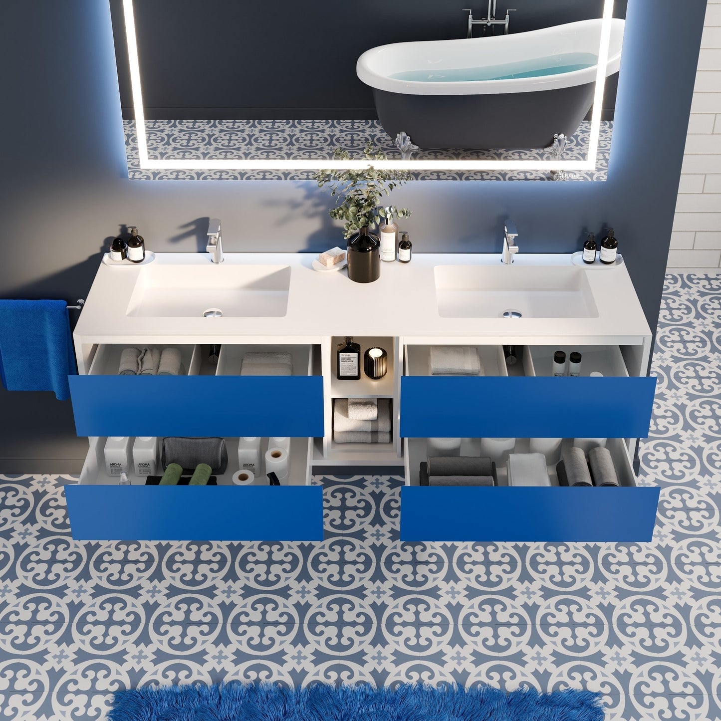 Eviva Vienna Wall Mount Bath Vanity with Acrylic Top and Integrated Sink (36"-75")