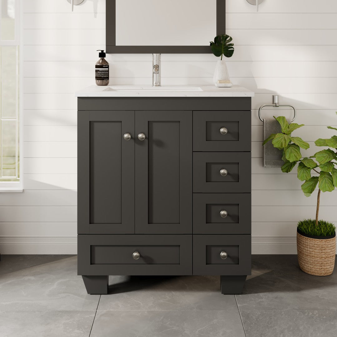 Eviva Happy Bath Vanity with Carrara Quartz Top and Undermount Porcelain Sink (24"-30")