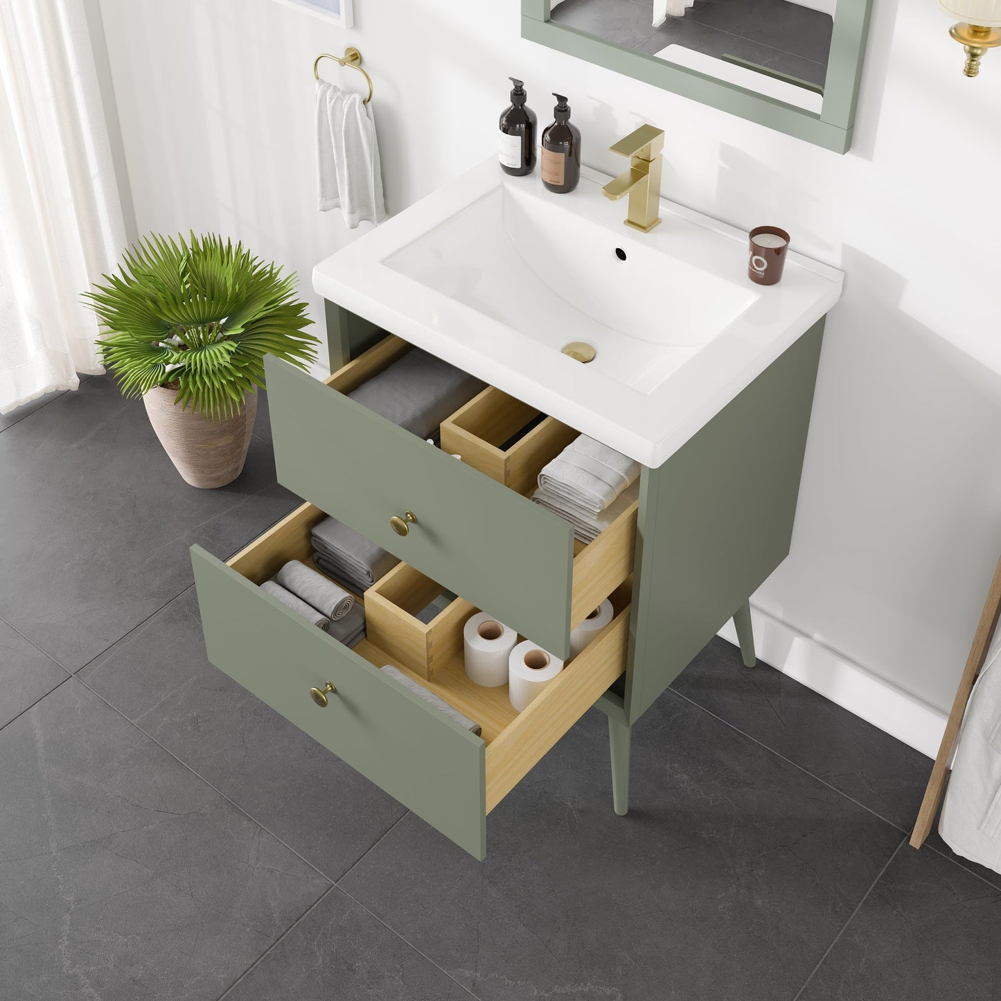 Eviva Seoul Bath Vanity with Porcelain Top and Integrated Sink