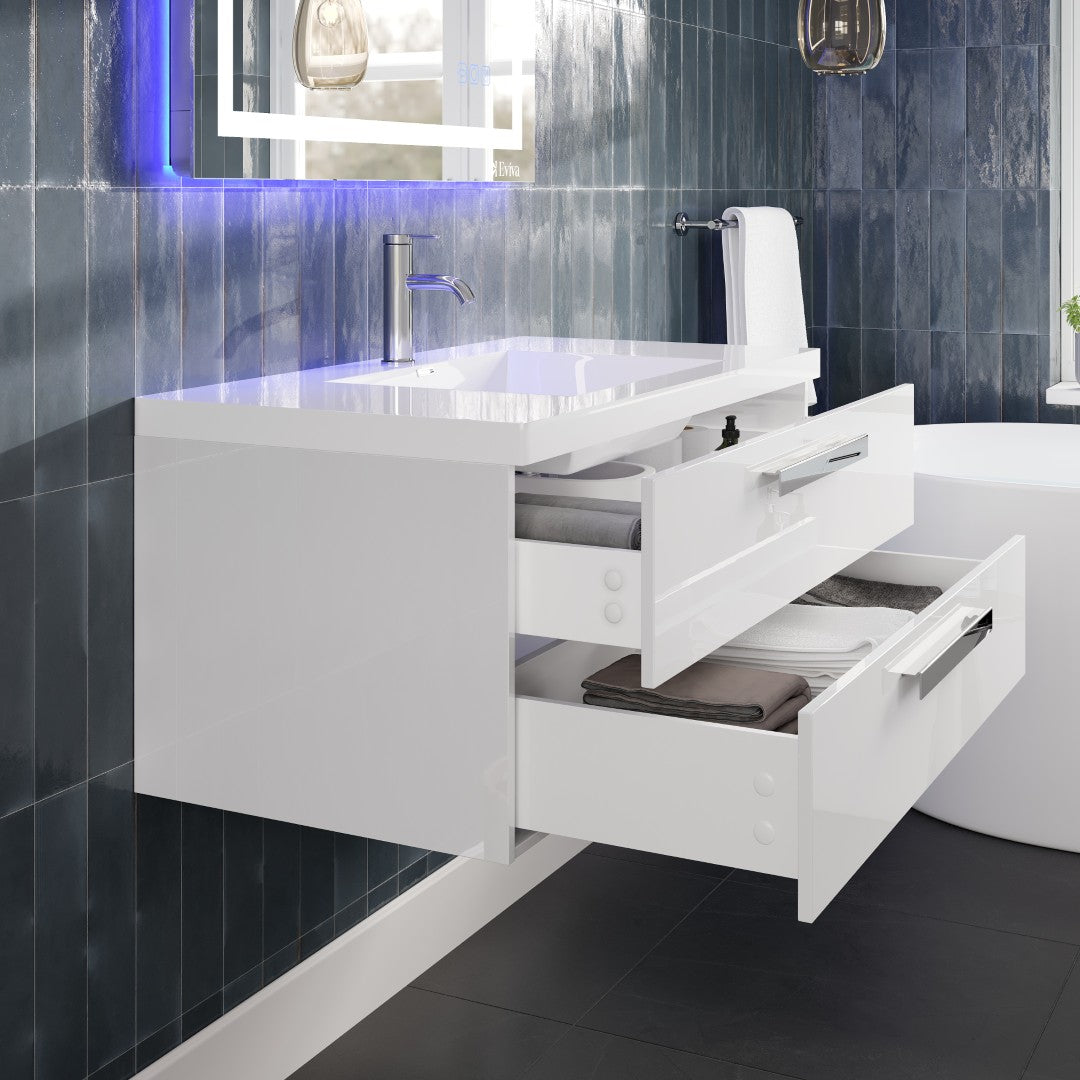Eviva Surf Wall Mount Bath Vanity with Acrylic Top and Integrated Sink (36"-57")