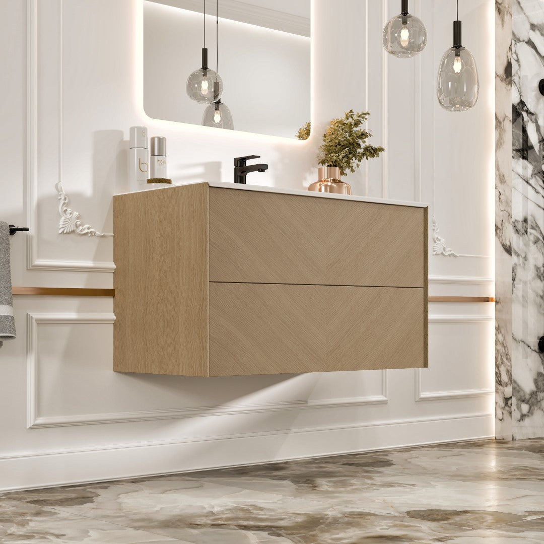 Eviva Lotus Wall Mount Bath Vanity with Solid Surface Top and Integrated Sink (30"-71")