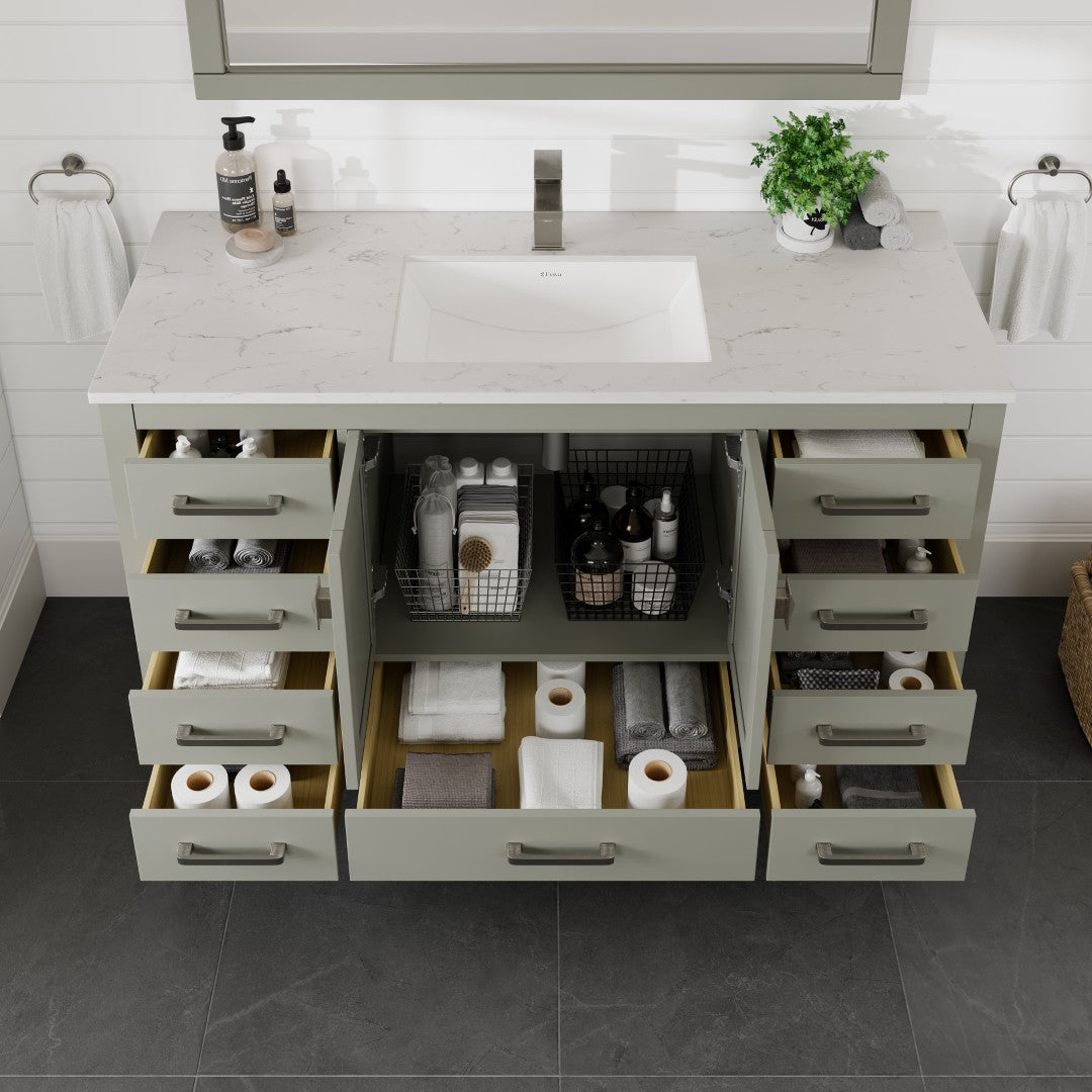 Eviva London Bath Vanity with Carrara Quartz Top and Undermount Porcelain Sink (20"-60")
